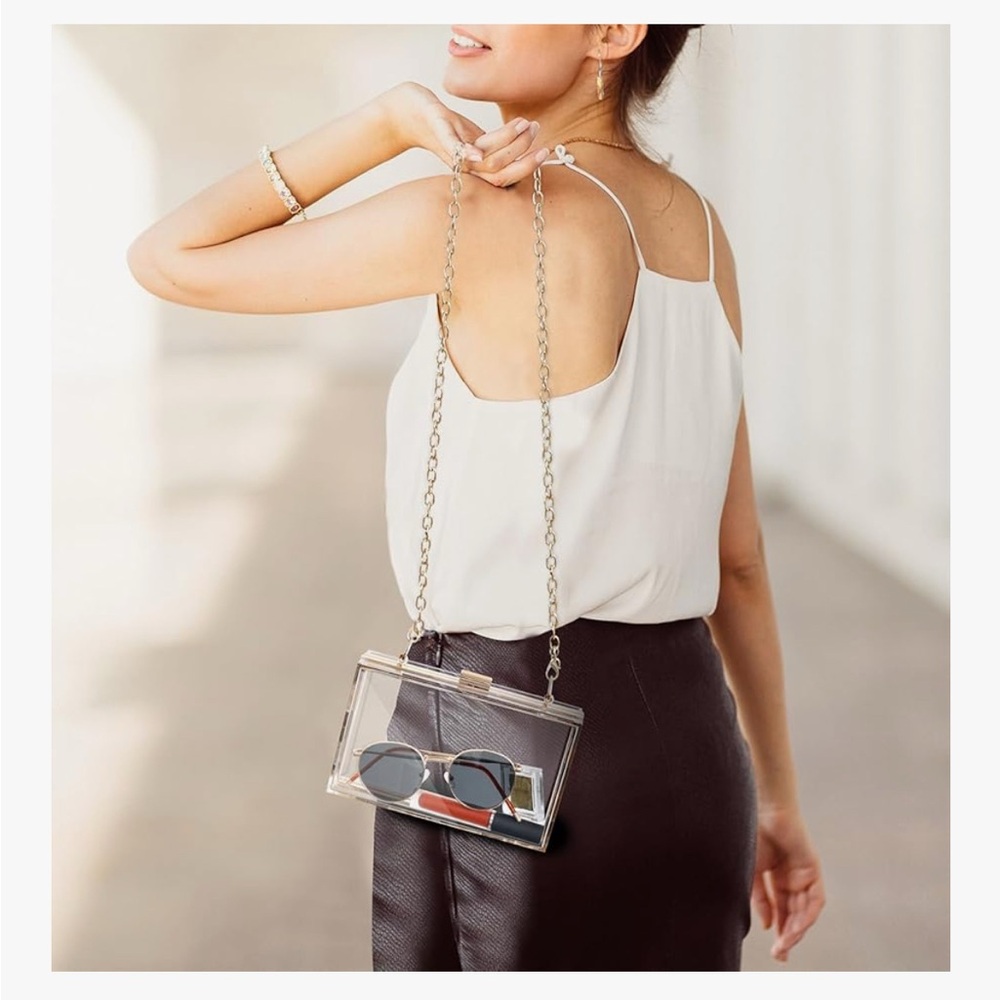 Clear acrylic clutch purse with crossbody strap